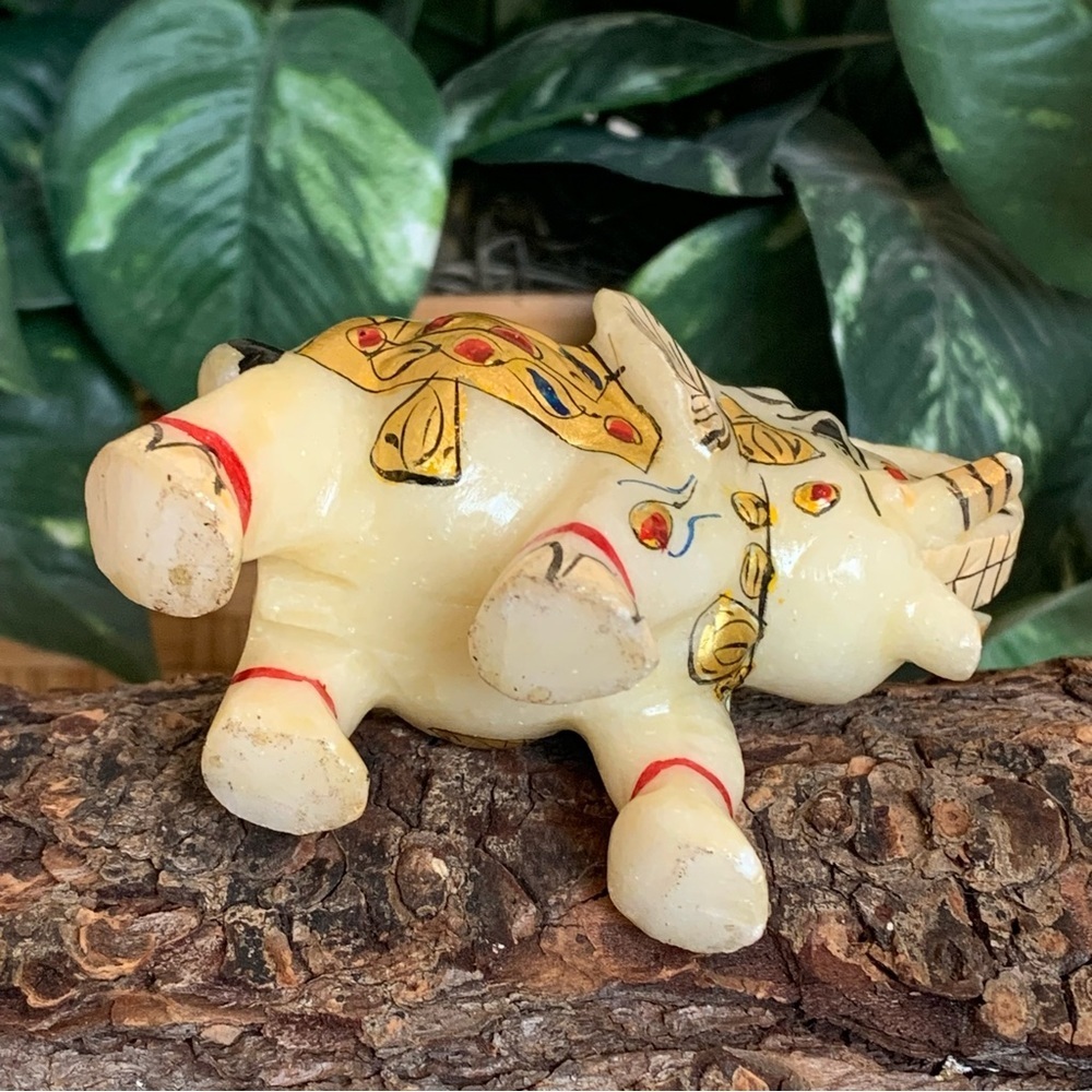 Marble Elephant Statue Trunk Up Hand Painted Indian Art home Decor Sculpture 3" - Picture 10 of 14
